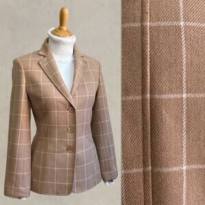 Vintage Talbots Wool Cashmere Tan Brown Plaid Windowpane Blazer Jacket Women 10P